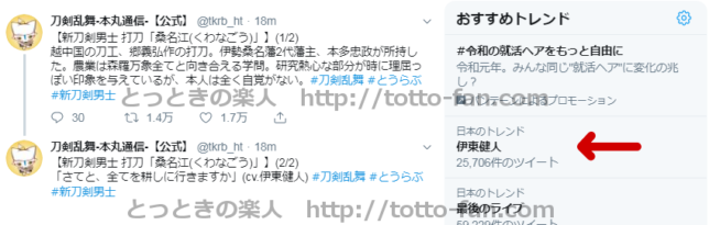伊東健人さんTwitterトレンド入り（2019年9月23日）